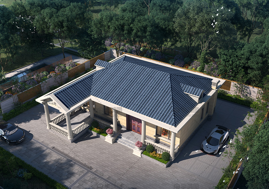 一层欧式别墅框架结构占地199平自建别墅